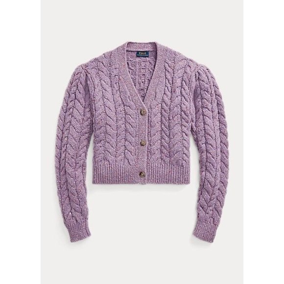 Ralph Lauren Sweaters - Ralph Lauren Cable Wool Blend Puffed-Sleeve Cardigan Small